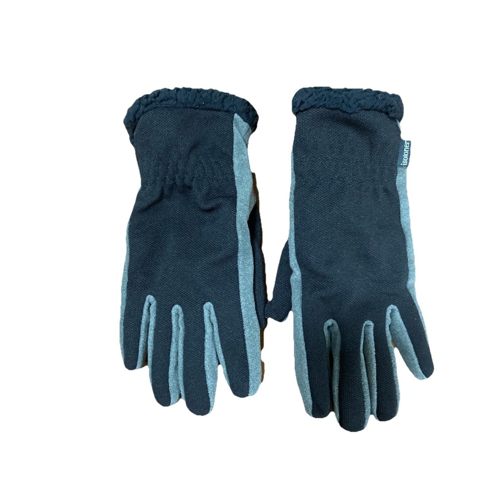 Isotoner Men's Black‎ Gray Knit Fleece Lined Winter Gloves Wrist Length
